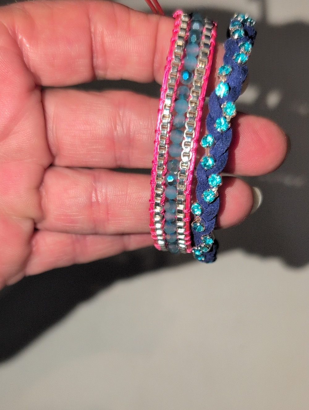 Pink and Blue Crystal Wrap Bracelets- Set Of 2